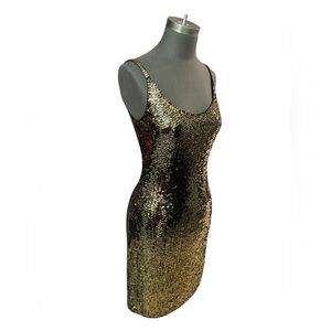 Lillie Rubin Gold Sequin Cocktail Mini Dress Size 8